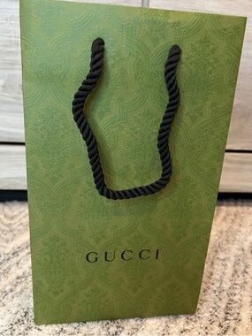 Gucci Authentic Olive Green Logo Gift Bag with Black Rope Handles